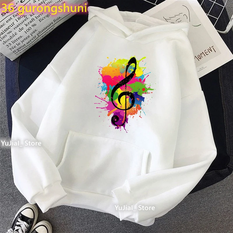 Golden Music Note Print Sweatshirt Women'S Clothing Fashion White/Pink/Gray Hoodies Long-Sleeved Tracksuit Femme Harajuku Coat