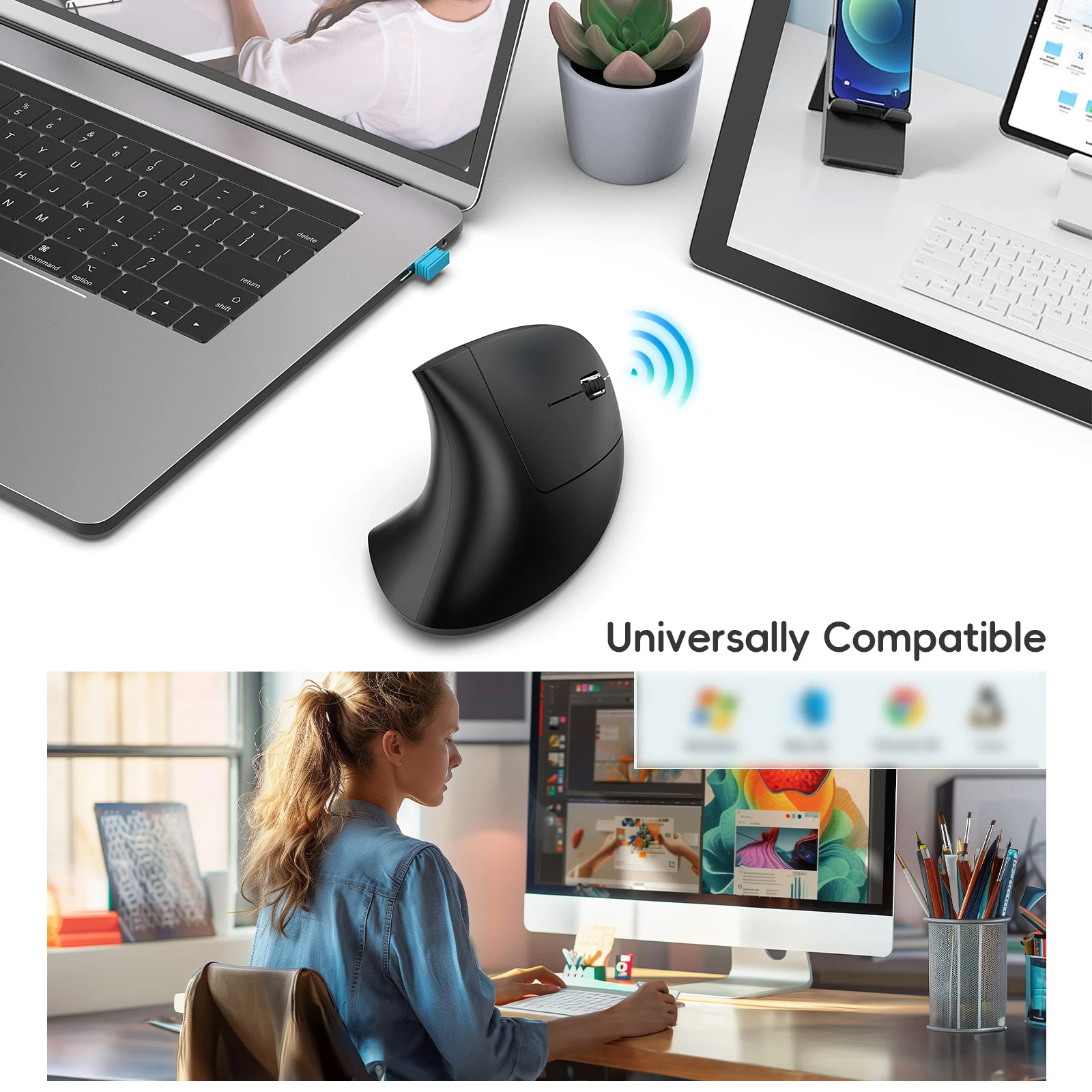 ماوس لاسلكي مريح، وضع مزدوج 2.4G+BT5.1 اتصال 2400 CPI، 3 إعدادات قابلة للتعديل، اتصال 2.4G، ماوس USB #4