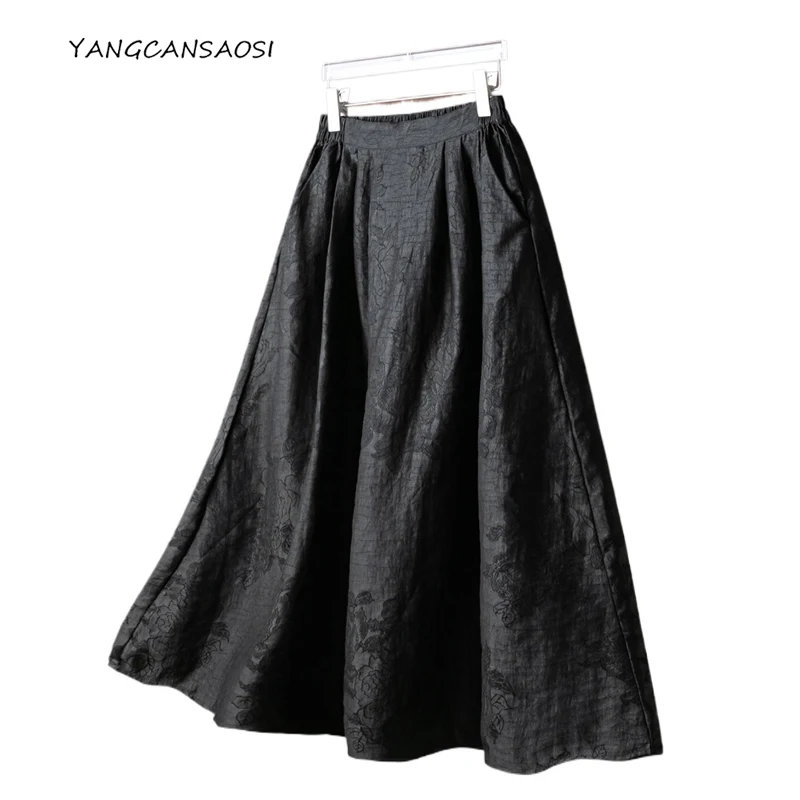 

2025 Fashion Women's Clothing 100% Natural Mulberry Silk Turtle Crack Gambiered Guangdong Gauze Black Elastic Waist Skirt