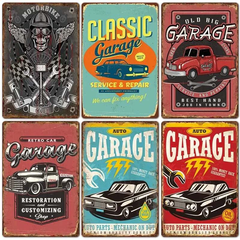 1Pc Classic Garage Poster Vintage Metal Signs Car Service Metal Aluminum Signs Retro Plaque Garage Tool Shop Wall Art Decor Club