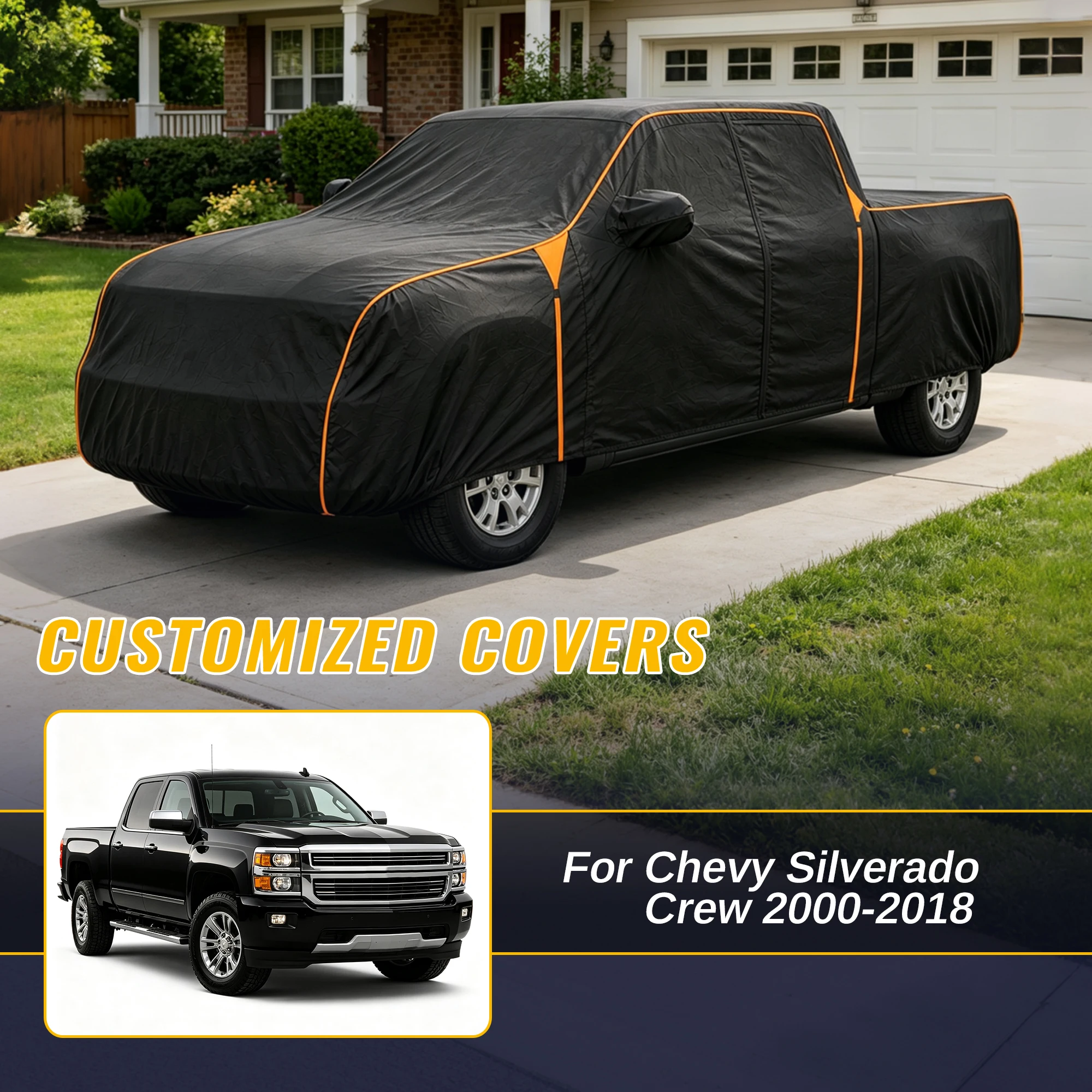 X Autohaux Waterproof 210D-PU Oxford Full Car Cover for Chevy Silverado Crew 2000-2018