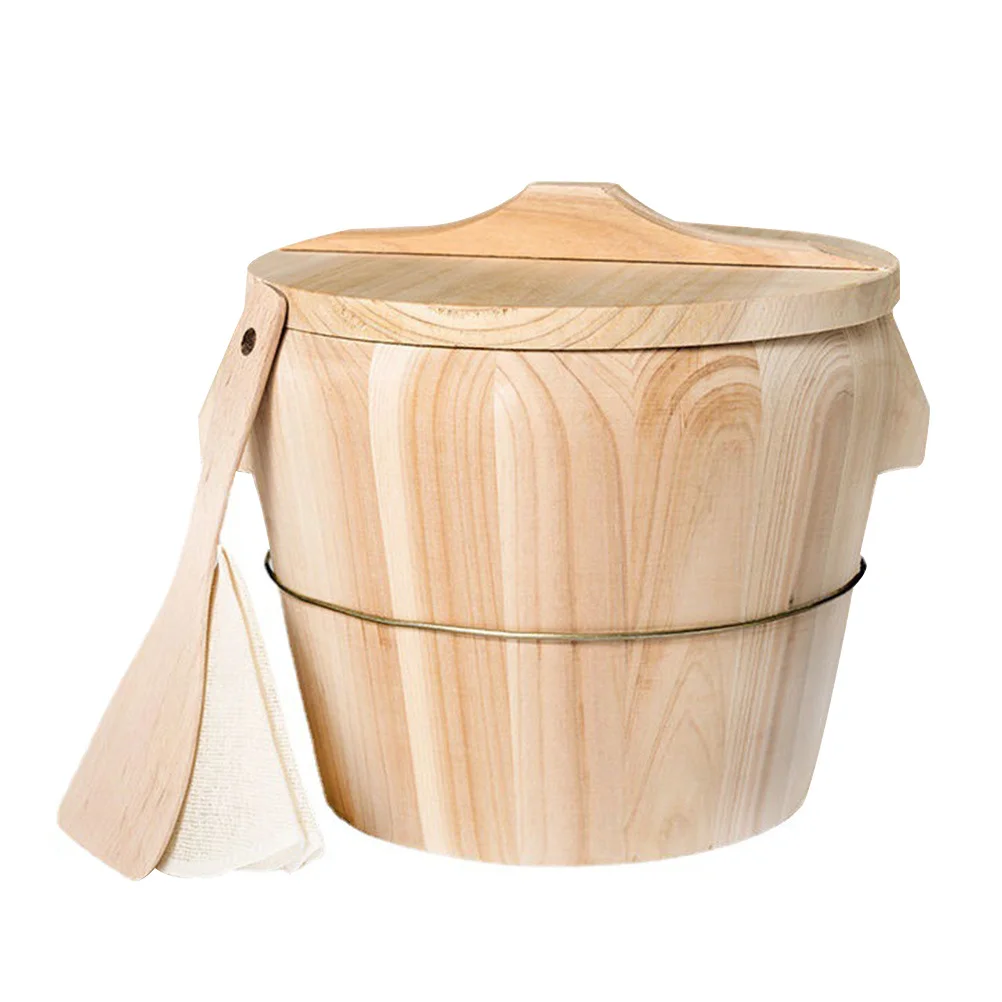 

1 Set Natural Chinese Wood Steamed Rice Bucket Smooth Food-Safe Steamer Movable Bottom Integrated Handles Kitchen Gadget Rice