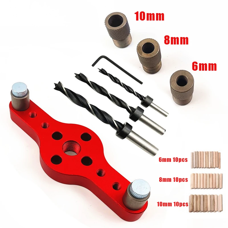 6/8/10mm Alloy Vertical Pocket Hole Jig Woodworking Drilling Locator Wood Dowelling Self Centering Drill Guide Kit Hole Puncher