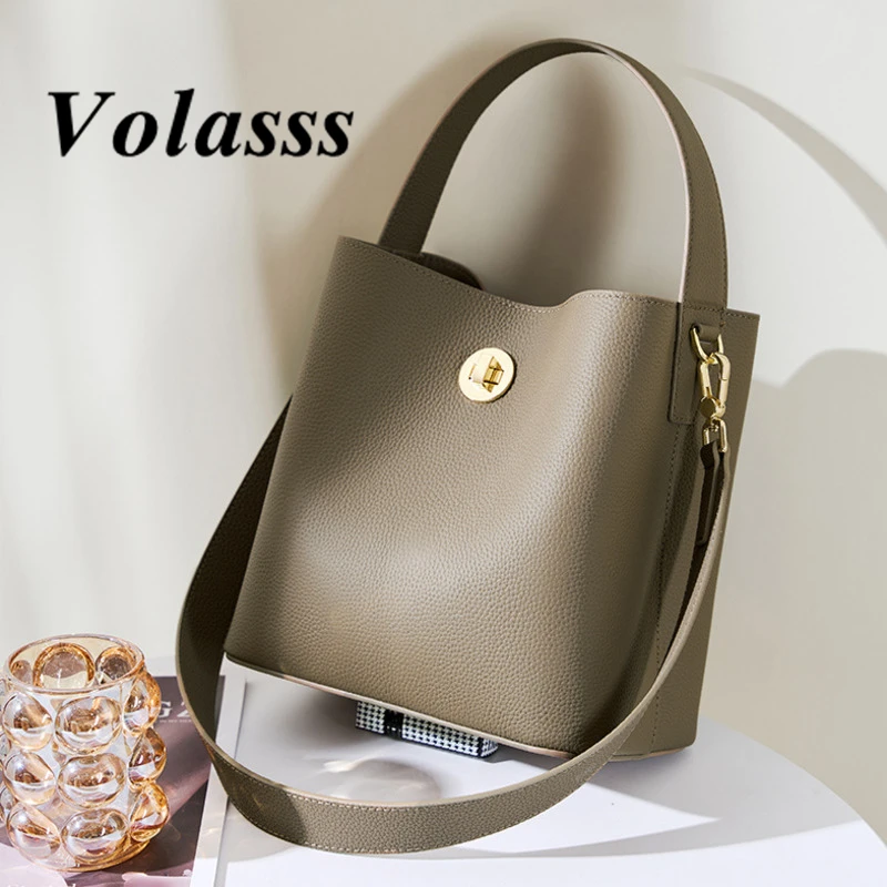 

VOLASSS 2024 New Women's Bucket One Shoulder Bag genuine Leather Crossbody Bag Large Capacity Handbag Women's Bag