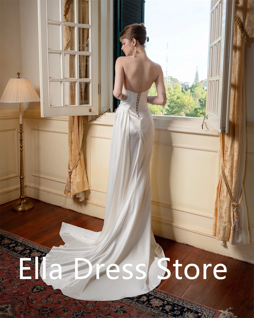 Aangepaste witte satijnen avondjurk van hoge kwaliteit Temperament Strapless Mouwloos Zeemeermin Ruglooze Op maat gemaakte gelegenheid G