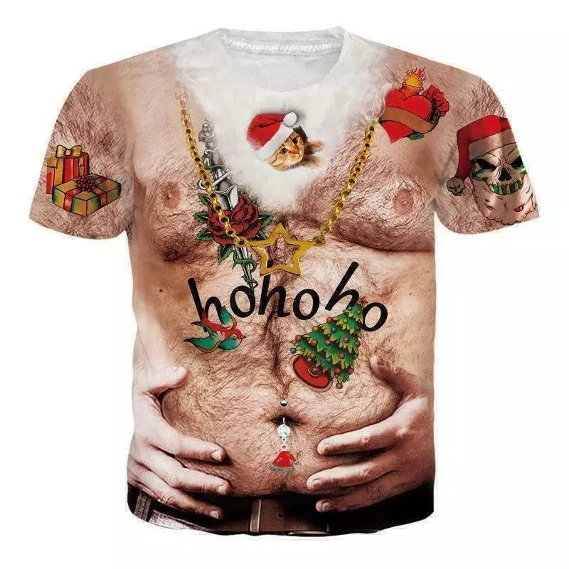 Herren Cartoon 3D Muskel-ABS Fake Nackt-Print Kurzarm Rundhals T-Shirt Lustiges Neuheit Streetwear Casual Party Cosplay T-Shirts – Detail 10
