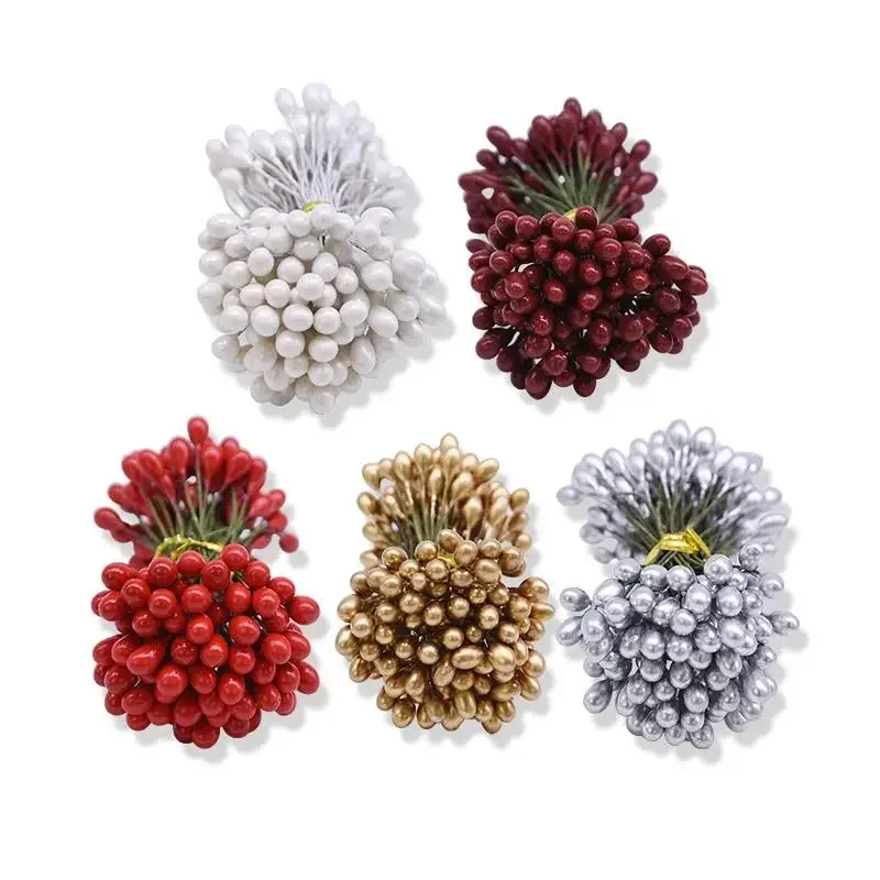 Mini flores falsas artificiales de 5mm, adornos de cereza dorados y plateados, corona de bricolaje, suministros de decoración para bodas y fiestas