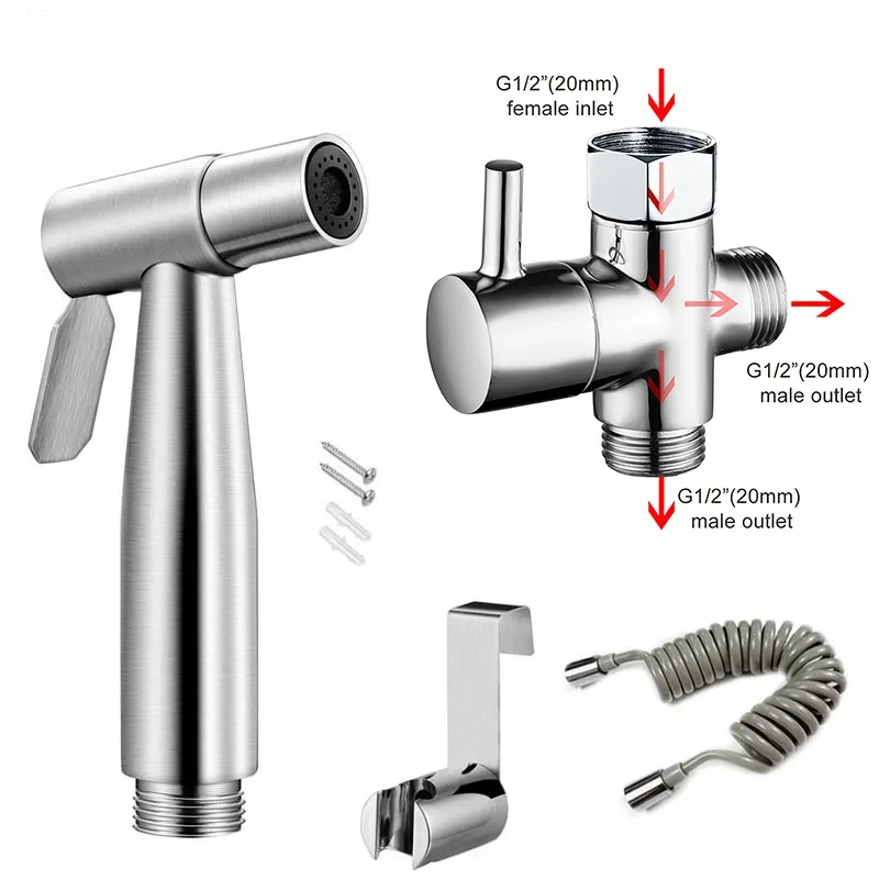 

Ручной набор распылителей для унитаза с насадкой для душа, пружинный шланг, самоочищающийся смеситель для биде, вешалка-распылитель, крючок, аксессуары для ванной комнаты