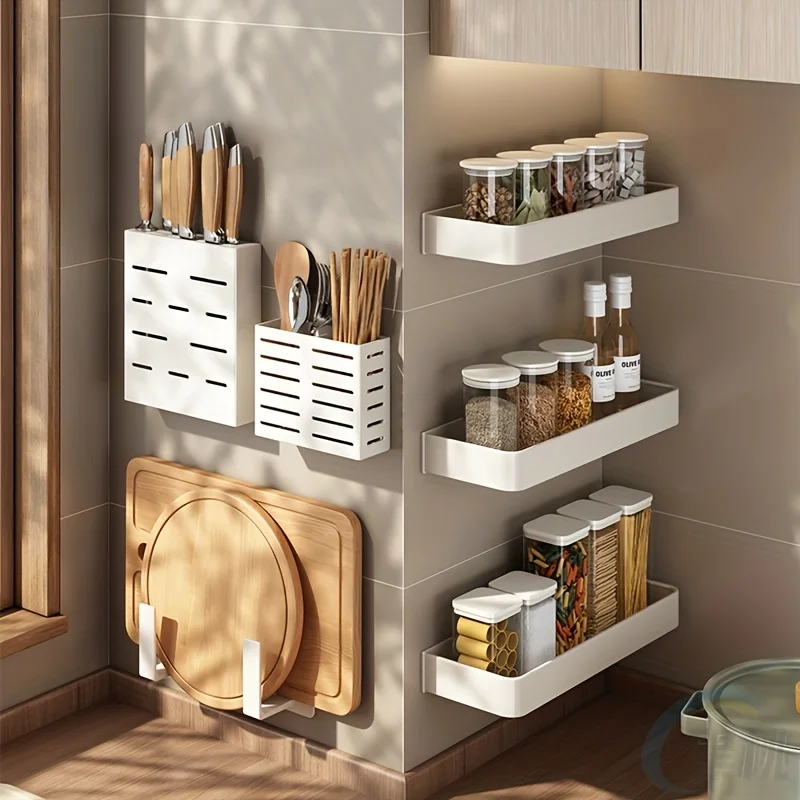 Kitchen rack spices pepper wall-mounted punch-free cabinet storage rack