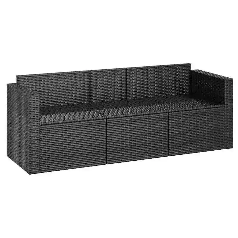 Fotografia 5: Sofá de jardim para 3 pessoas com almofadas, preto, polirattan