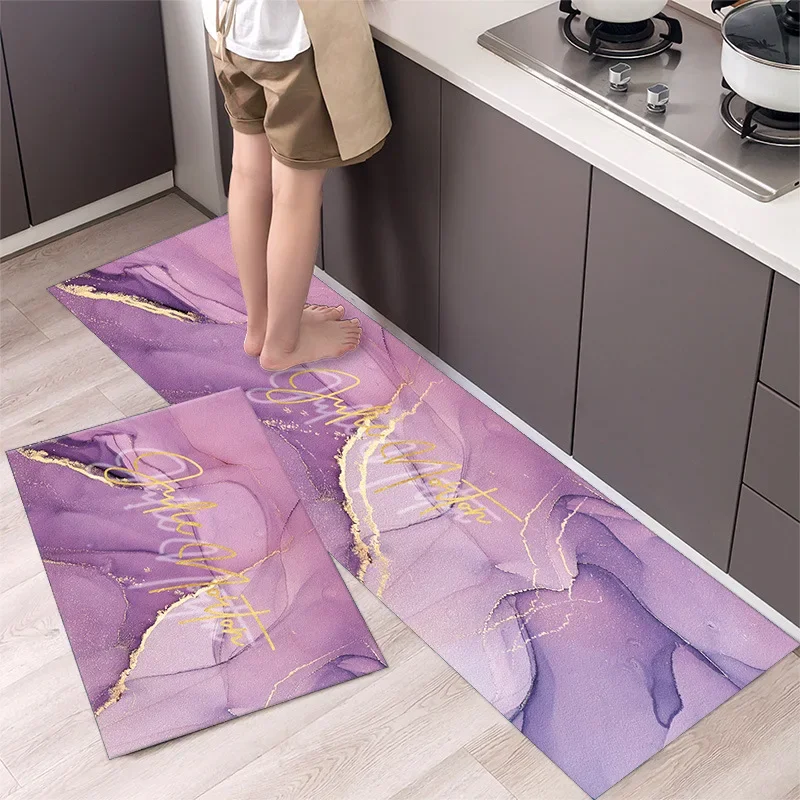 

Kitchen Mat Simple Long Rugs Cooker Pattern Carpet for Living Room Crystal Velvet Foot Mat Absorbent Bedroom Doormat tapis