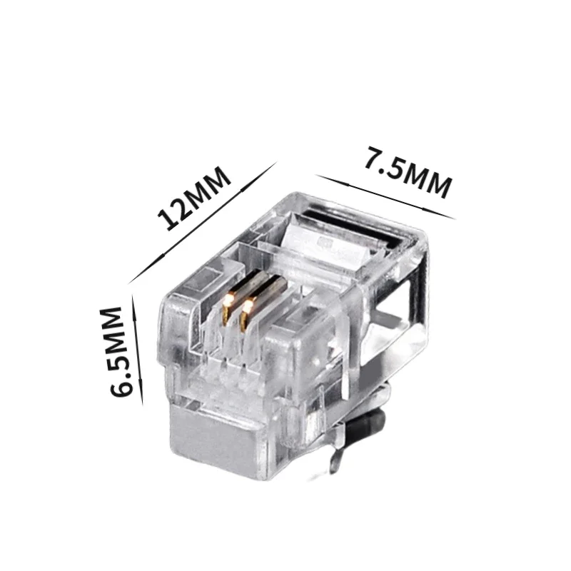 Imagem -02 - Modular Cabo Cabeça Plug Banhado a Ouro Pressionado Telefone Crystal Cabeça Cat3 Rj11 Cat.34p2c 100 Peças