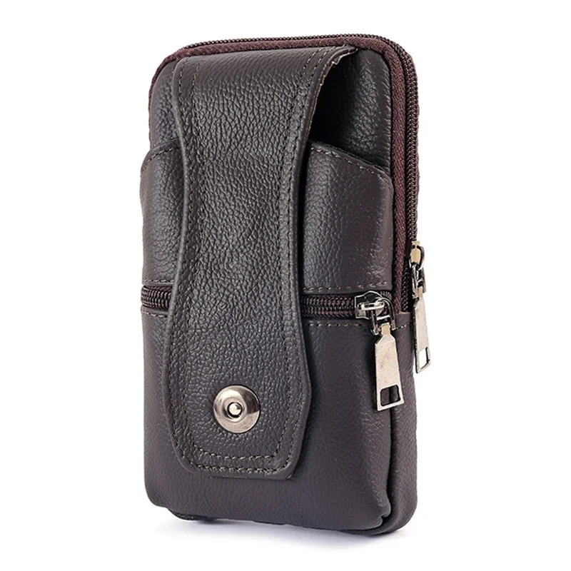 Men Leather Waist Bag Large Capacity Belt Bag Brown Shoulder Bags Crossbody Bags Multi Layer Buckle Mobile Phone Bag Bum Pouch