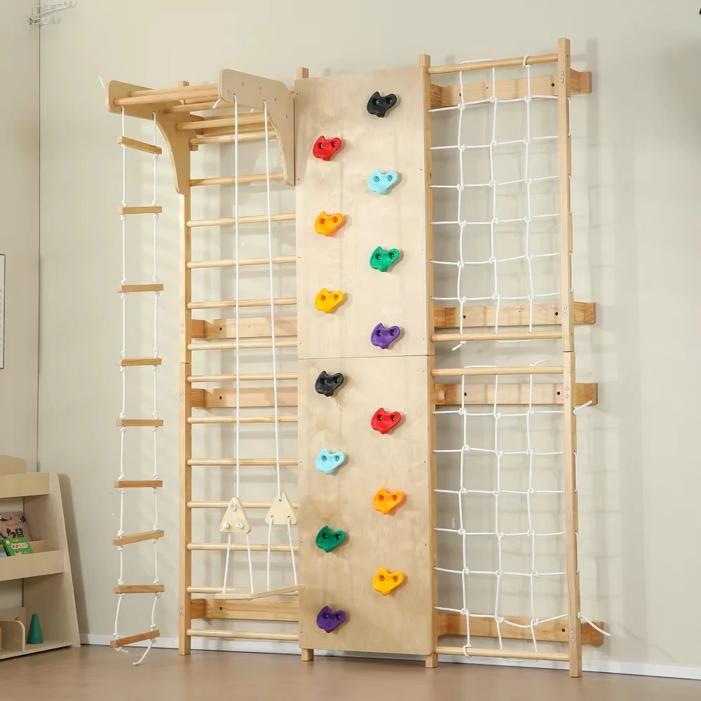 

In Stock Factory Wholesale 9 in 1 Climbing Wall Games Kids Wood Climbing Frame Gym Set