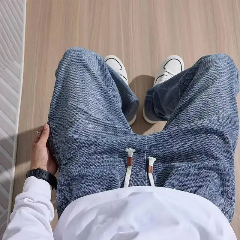 Men's Jeans 2026 Spring Autumn Denim Pants Star Patterned Trendy Straight Leg Loose Street Style Casual Jeans