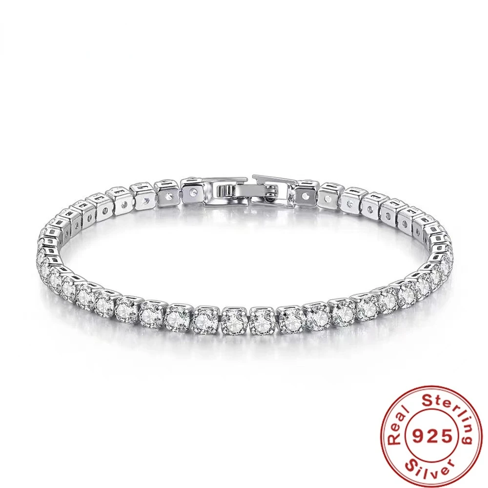 925 Sterling Silver Bracelet Zircon Chain Ladies Daily Jewelry 4MM 16CM-20CM