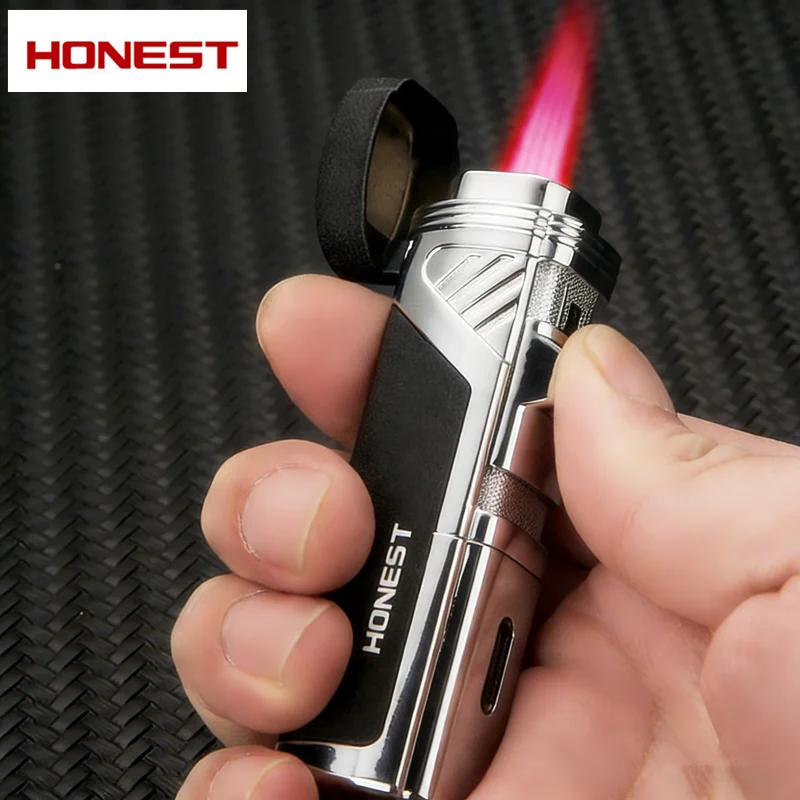 

HONEST High End 4 Flame Turbo Jet Butane Gas Lighter Creative Windproof Red Flame Cigar Lighter Men's Smoking Accessories