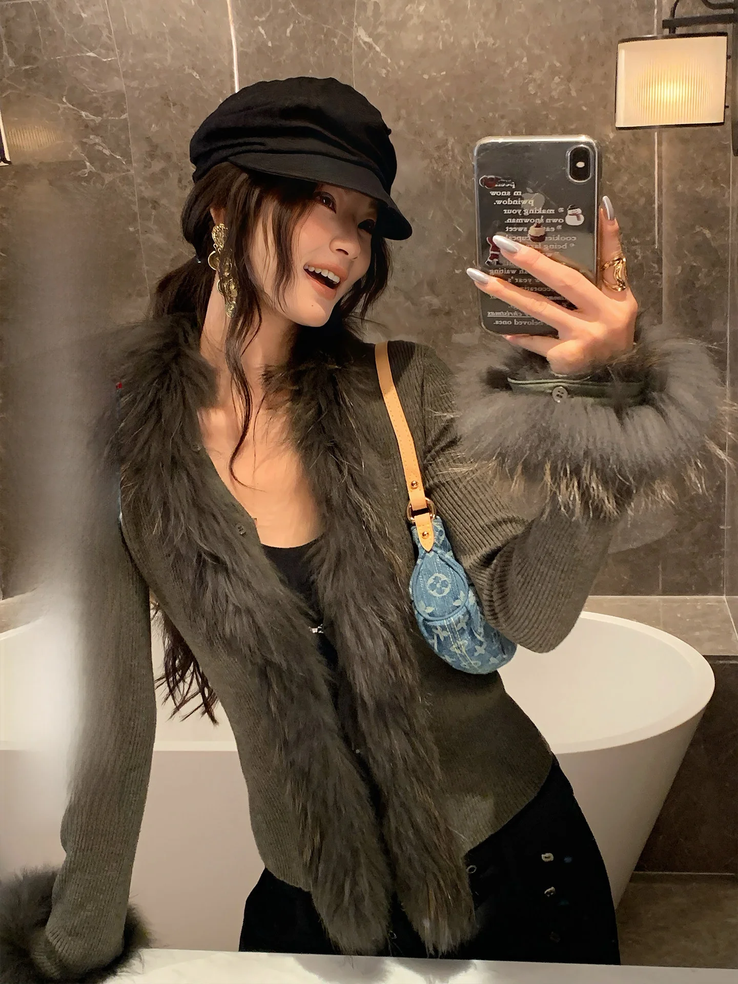 

Retro Design Detachable Fur Collar Sweater Women's Inner Wear Base irt Top Autumn Winter New Sle Warm Thermal V-ne ...