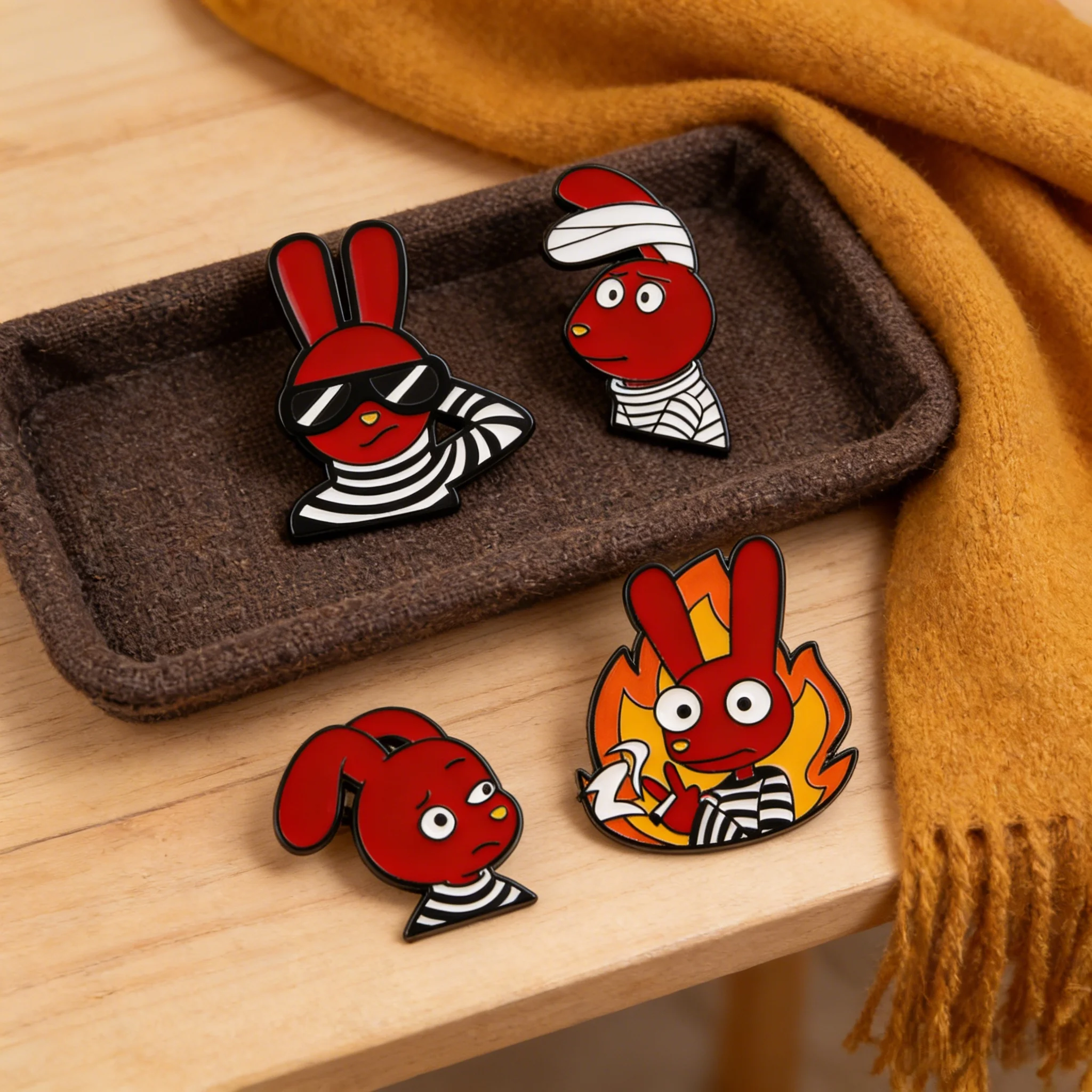 Anime Rabbit Prison Uniform Enamel Pin Red Animals Brooch Pines Lapel Pins Badge on Backpack Clothing Accessories Jewelry Gifts