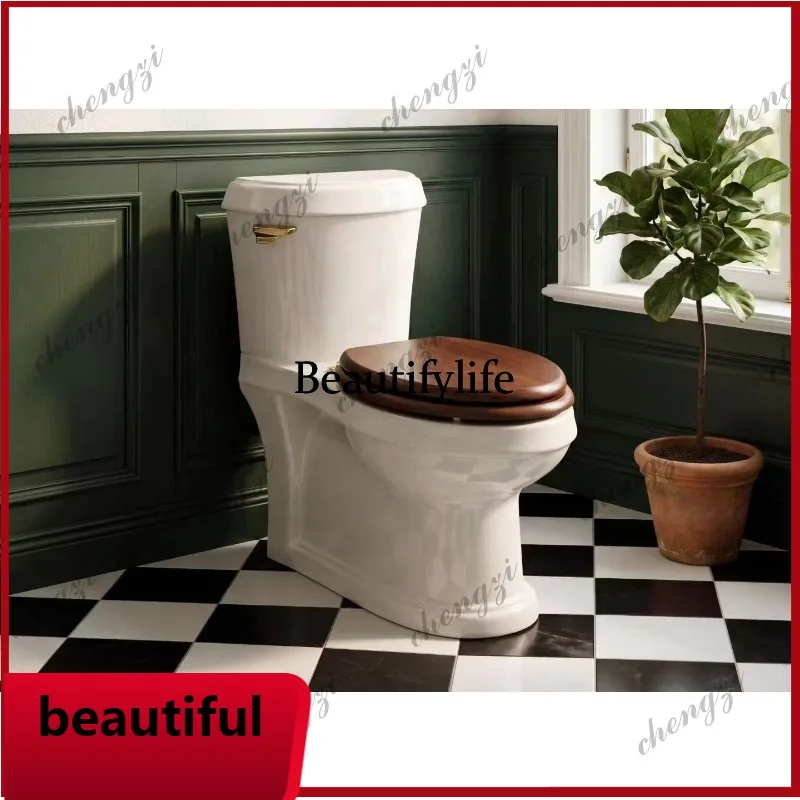 BBB European retro toilet toilet, black classical siphon solid wood cover, toilet hotel