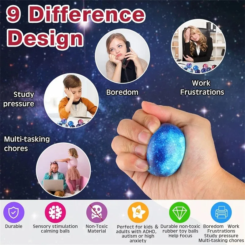 Palline antistress Galaxy da 6 pezzi - Giocattoli da spremere in schiuma per spazio esterno, set antistress morbido e squishy a vita lenta, palline per cani da compagnia