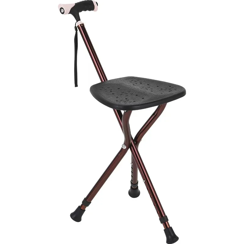 

Folding Cane Stool, Can Sit The Elderly Non-slip Cane with Lamp Stool, Elderly Cane Chair