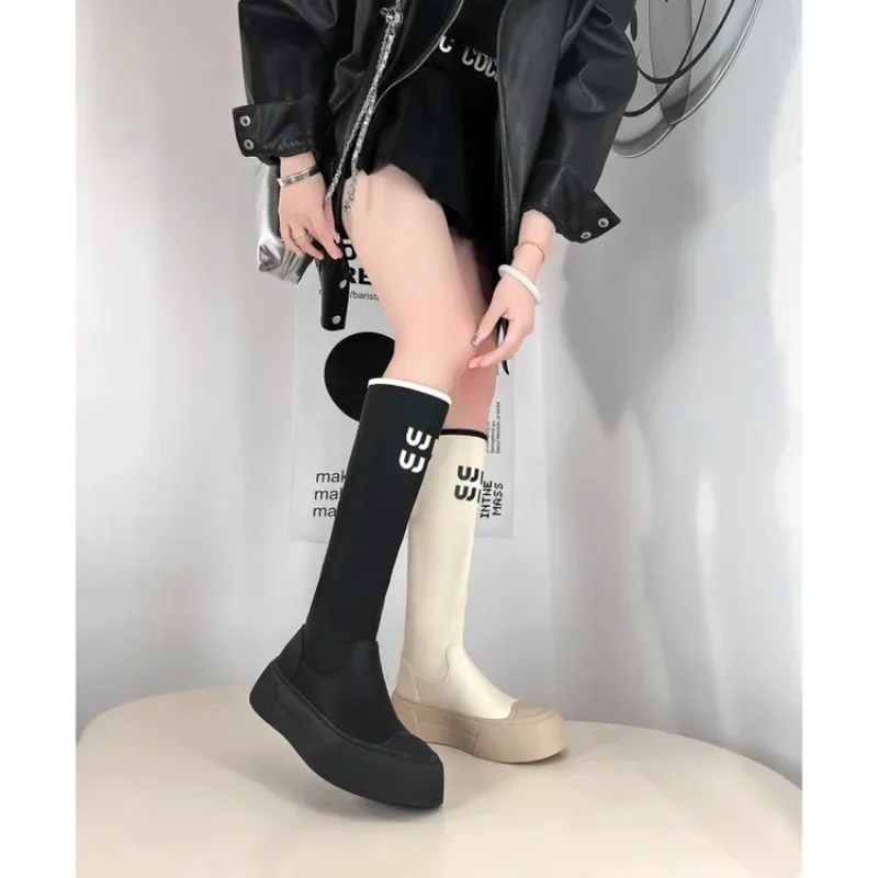 Sexy Over The Knee Boots Women Platform Chelsea High Boot Winter Autumn Shoes Designer Brand Flat Heel Stretch Soft Leather Boot