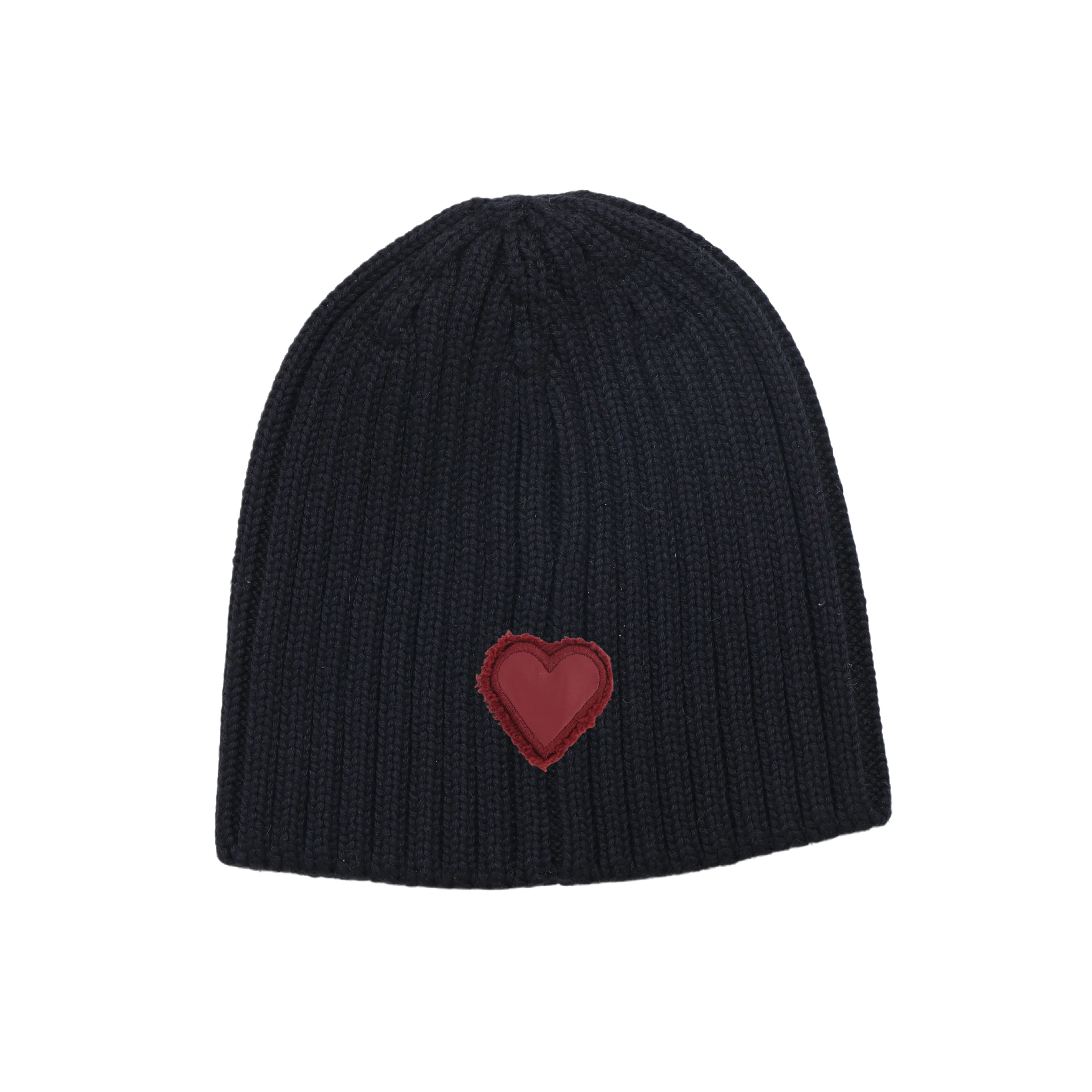 Leather-Heart Knit Beanie