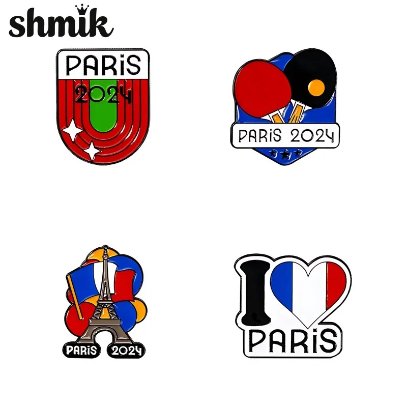 Fashion New Style Colorful Personalized Eiffel Tower Table Tennis Racket Brooch Sports Series Alloy Badge Versatile Decoration