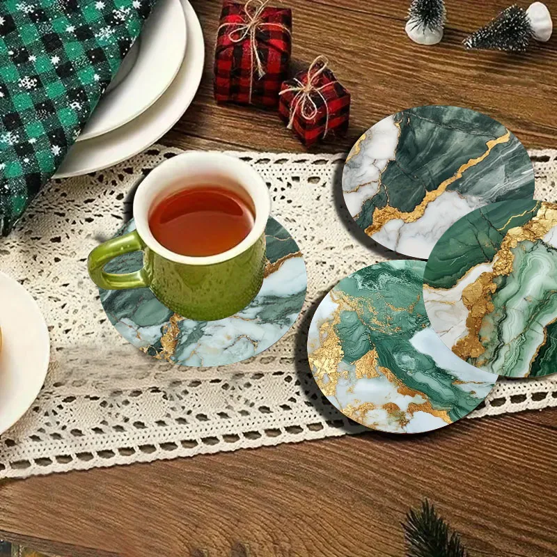 4 Pieces of Marble Pattern Printed Coasters, Suitable for Daily Family Party Decoration, Office, Non-Slip Wooden Coasters - view 5
