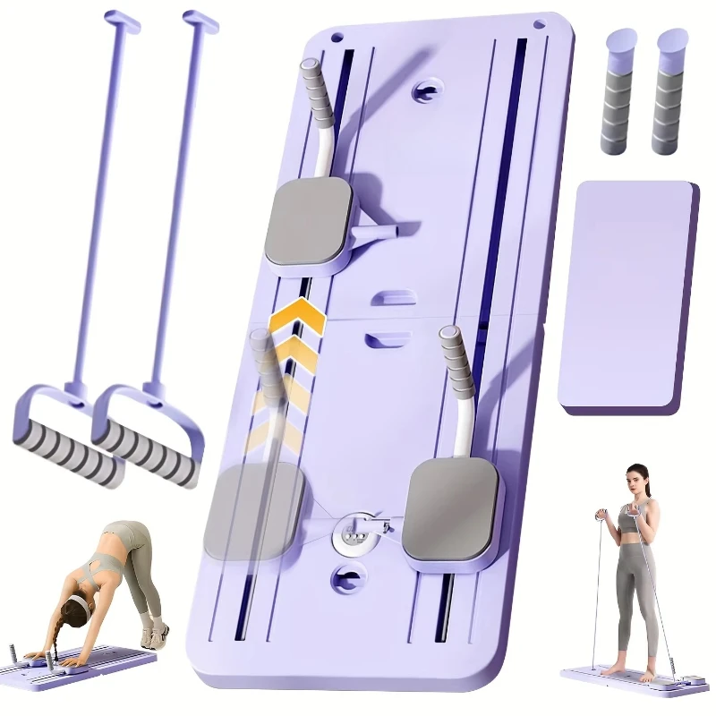 6-In-1 Multifunctional Folding Pilates Reformer Set with Timer Pilates Equipment Ab Workout Abs Roller for Families