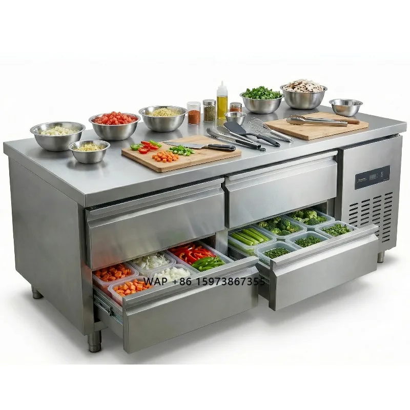

Commercial Under Counter Refrigerator Sandwich Prep Table Salad bar Refrigerated showcase with Drawers