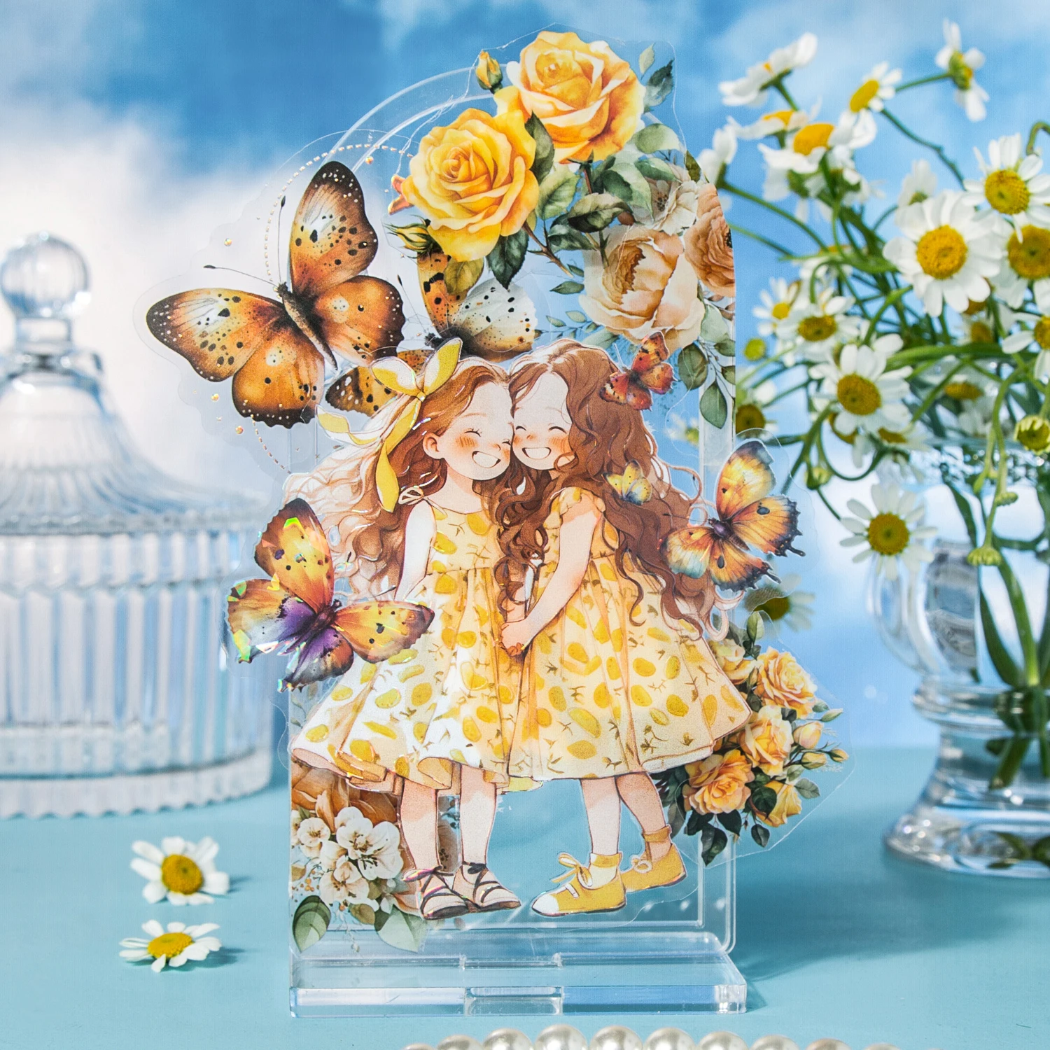 6 Sheets Butterfly Girl Series Kawaii Character Shell Light PET Sticker Creative DIY Journal Collage Material Decor Stationery