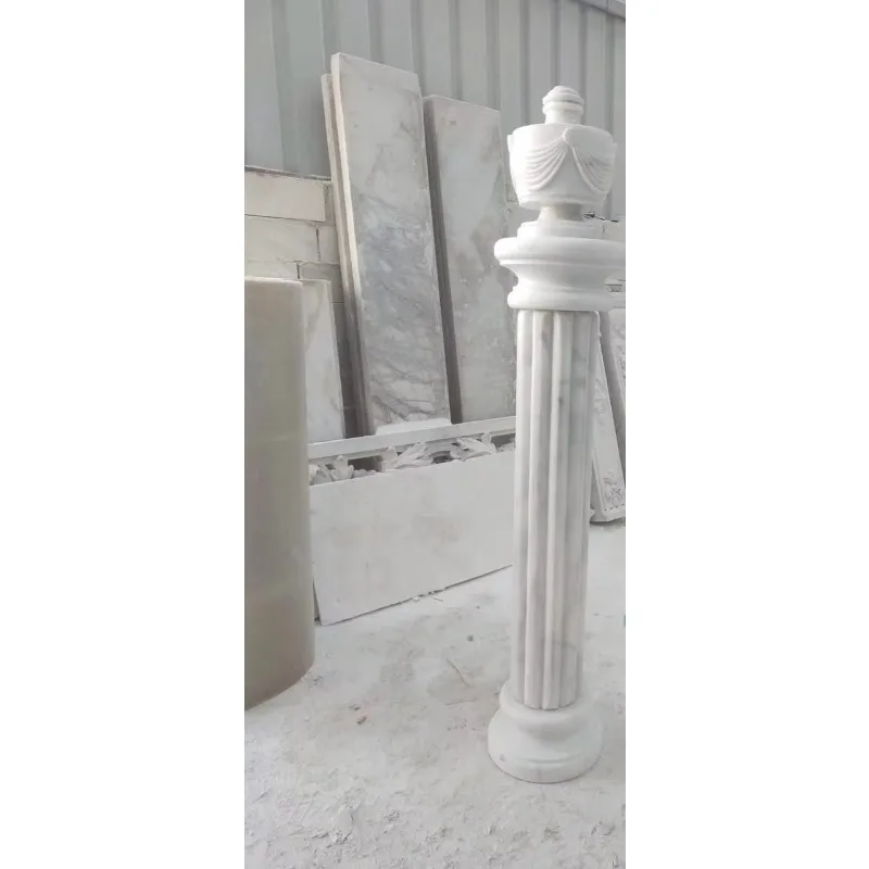Designer custom hand-carved white marble railing pillar modern stair railing
