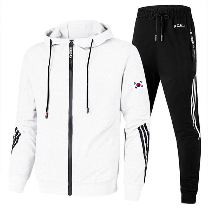 Korean ROKA Fashion Men\'s Zipper Jacket Hoodie Running Sportswear Set Men\'s Tracksuit Winter Sports Suit