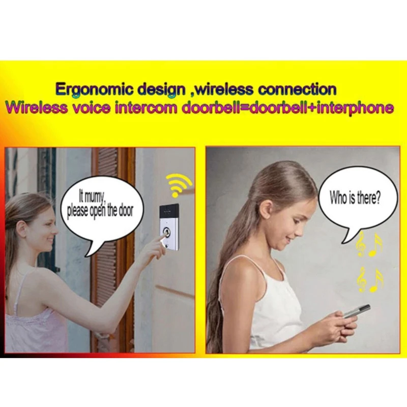جرس باب ذكي للمكالمات مع صوت عالٍ، اتصال داخلي واضح 1 مع جرس باب إنتركوم صوتي لاسلكي واحد
