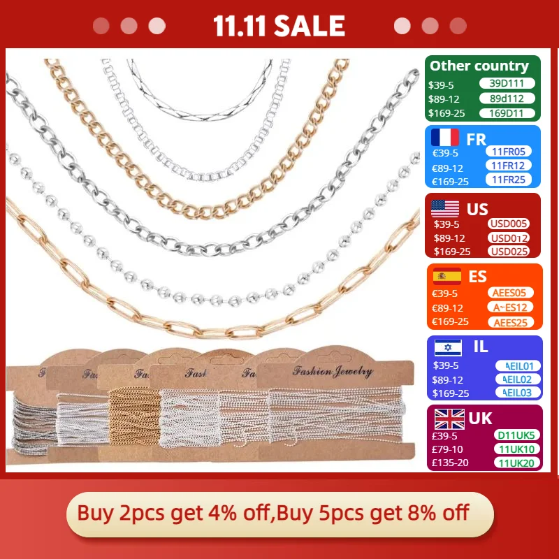 6 Kinds Of Jewelry Making Chain Silver-Plated Gold Copper Chain DIY Jewelry Accessories For Necklace Bracelet Crafts 5 Meters