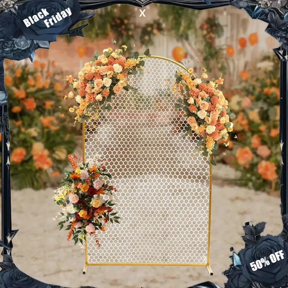 Gold/Silver Wedding Arches Backdrop for Ceremony,Metal Archway Frame Backdrop Stand with Mesh for Parties Balloon Arch Frame