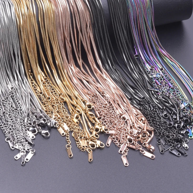 1/5/10pcs Wholesale 40+5cm Square Snake Chain Jewelry On The Neck Decor Stainless Steel Necklaces For Women Men Accessories Gift - Image 4