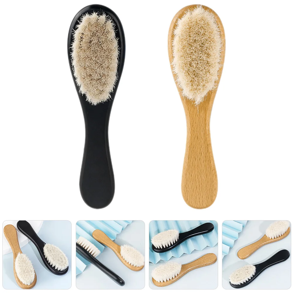 2 قطعة فرشاة شعر الطفل غطاء مهد شعيرات ناعمة مقبض خشبي فرشاة لحديثي الولادة طفل رضيع لطيف فروة الرأس تنظيف دش حمام