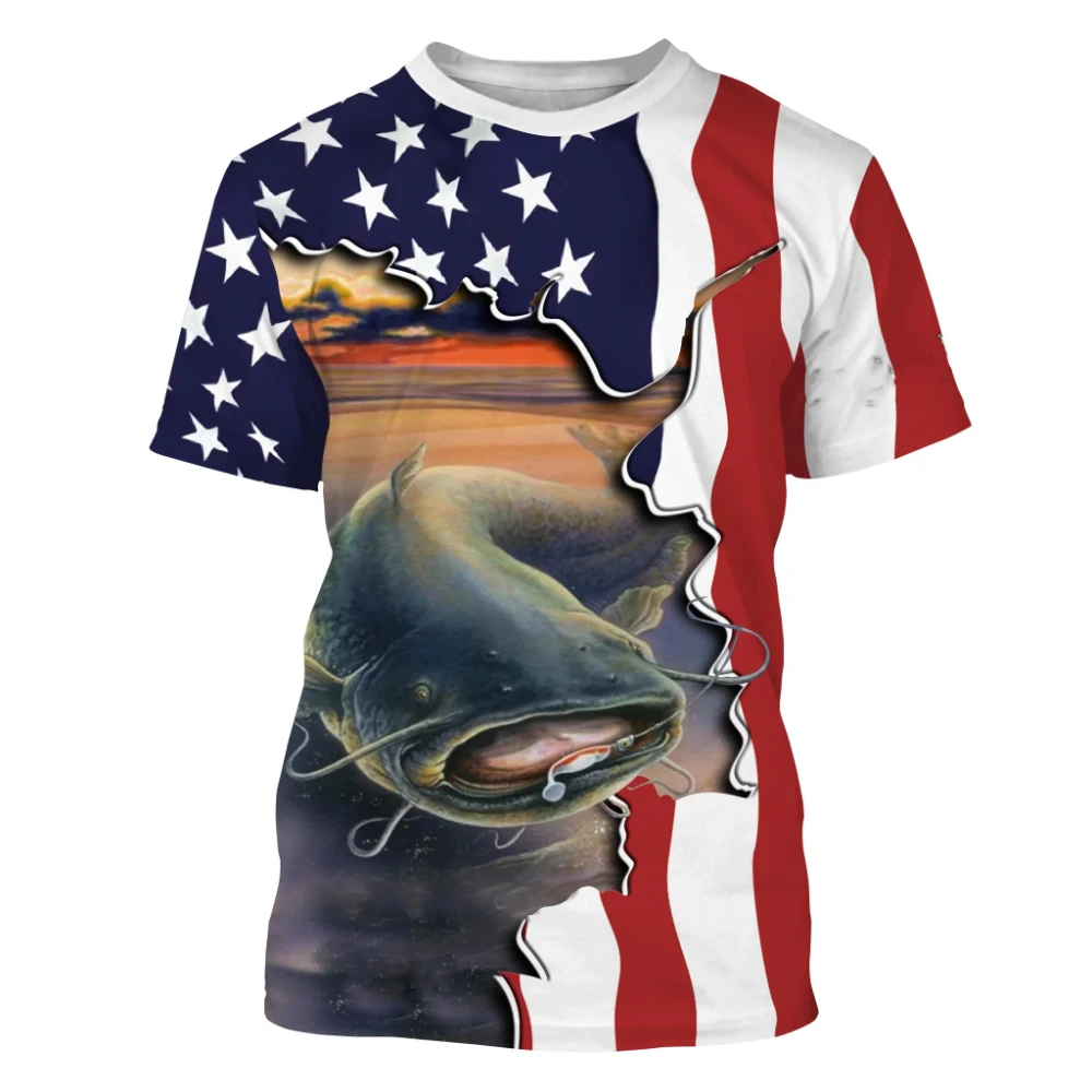 Summer Leisure Style Catfish Fishing Men's T-Shirt Camo Fisherman Custom 3D Print Unisex Street Fashion Short Sleeve T-shirt