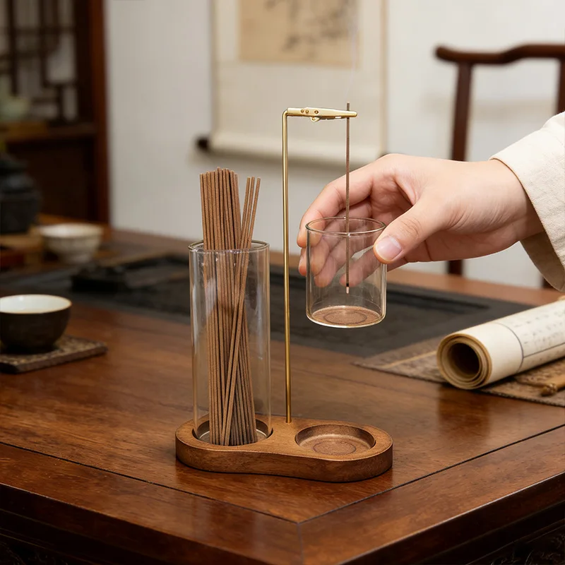 

Zml solid wood incense burner base - indoor creative anti-dust tea ceremony glass aromatherapy burner