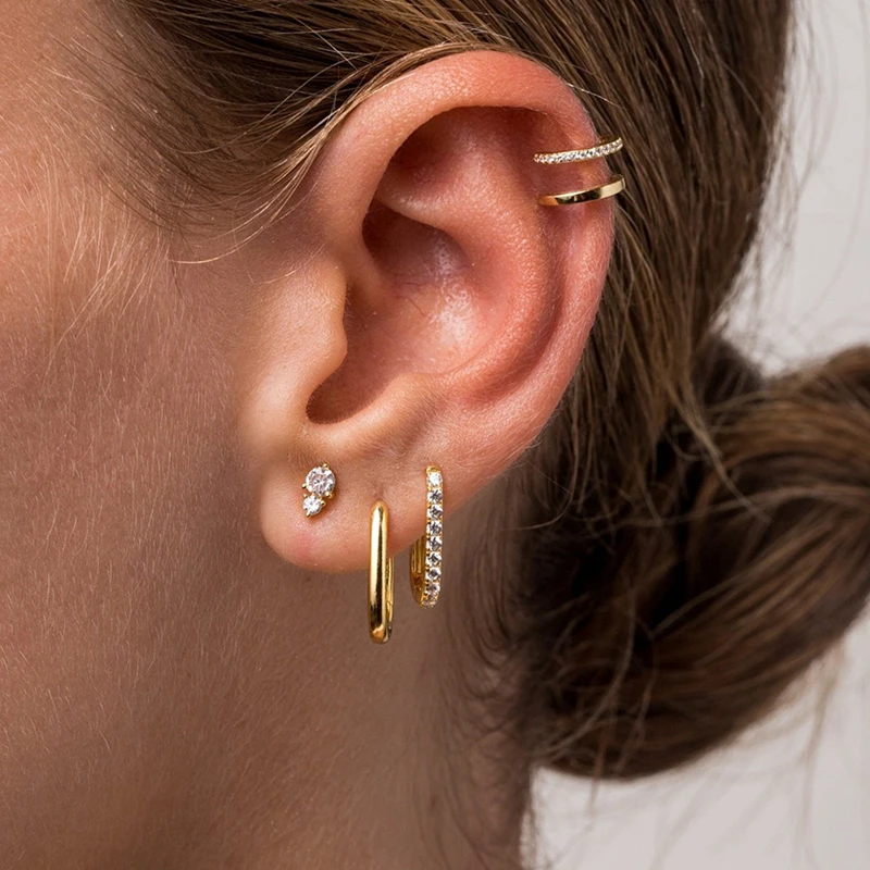 

Exquisite Gold Plated Hoop Earrings for Women CZ Cubic Zirconia Geometry Earrings Set Woman Piercing Jewelry Elegant Accessory