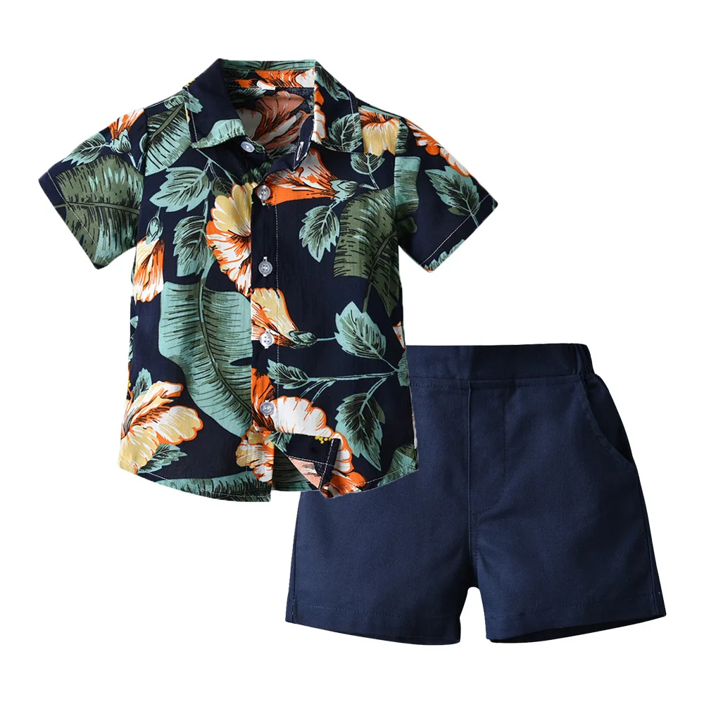 Summer Boy\'s cotton Short Sleelve Shirt and Shorts Set, Beach Style Printing Vacation Short-sleeved Shirt Dropshipping Wholesale