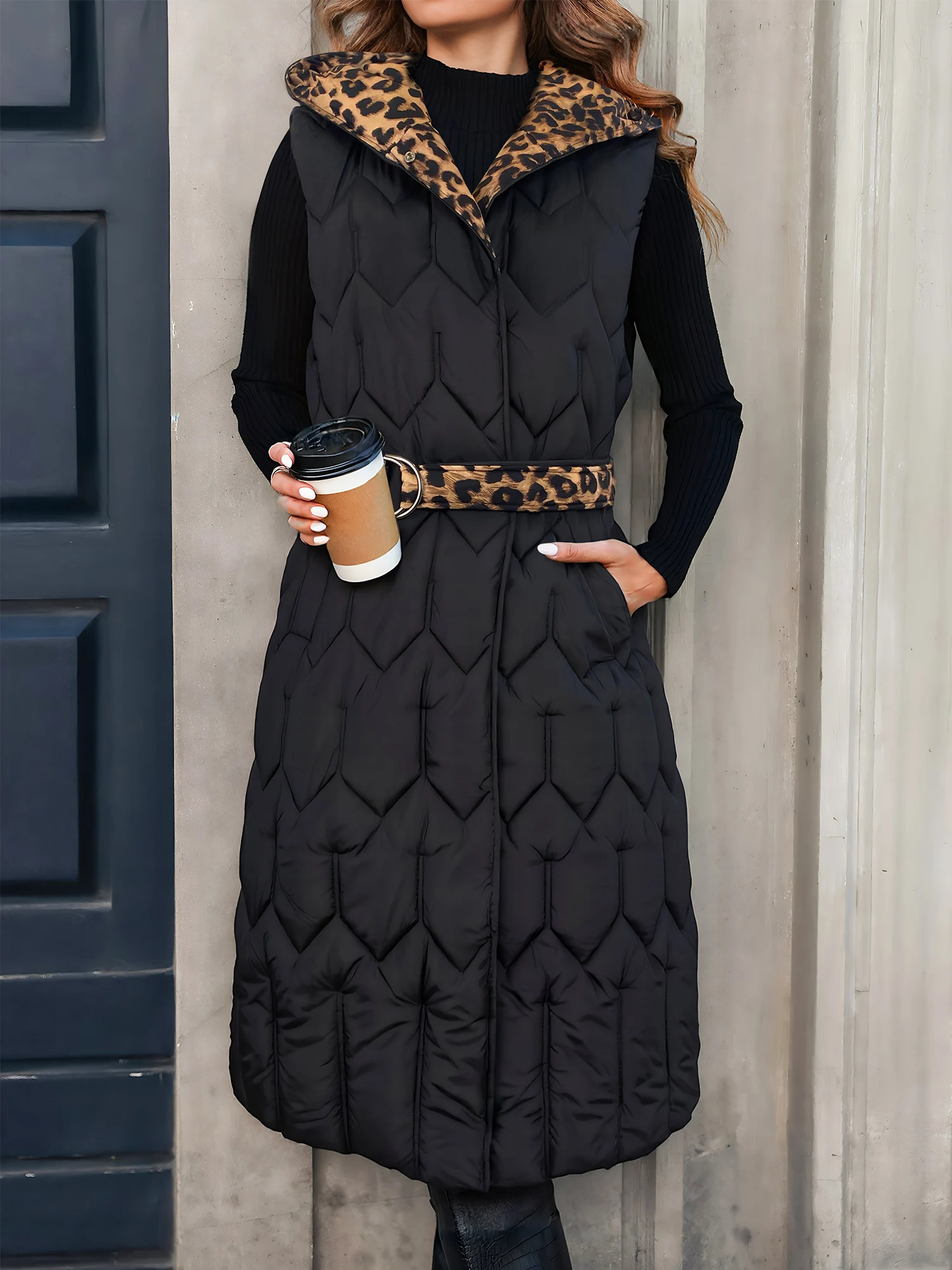 

Женское осенне-зимнее шикарное стеганое пальто без рукавов, толстый однотонный универсальный полированный жилет с капюшоном и поясом