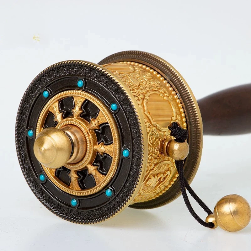 

Fantastic Tibetan Buddhism Prayer Wheel Tool Bless Lucky Recitation Scriptures Magic Instrument Rare Brass