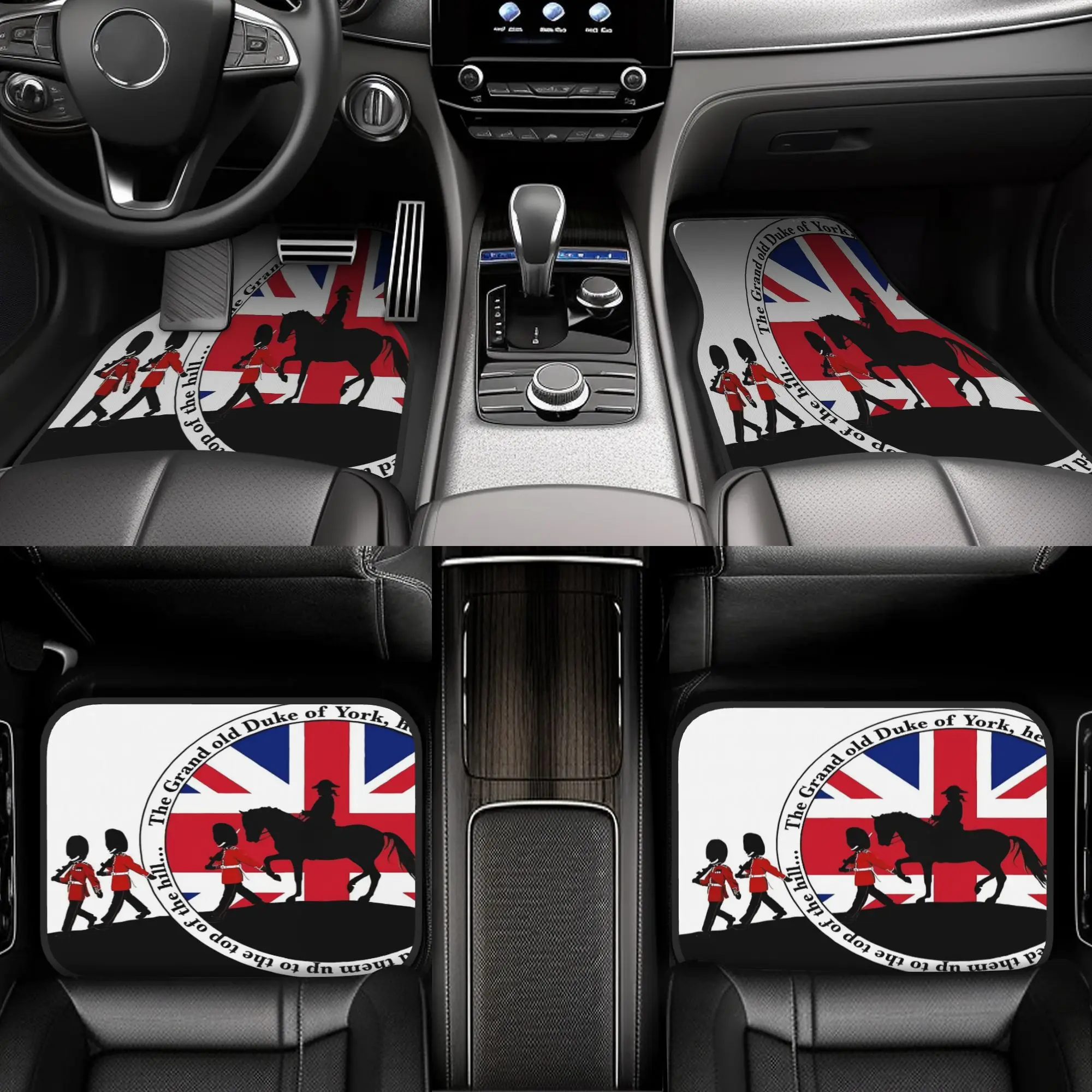 4pcs Grand Old Duke York Car Floor Mats - Durable, Ideal Gift For Cars, Union Jack & Horse Riders, Car Interiors, Halloween & Ch