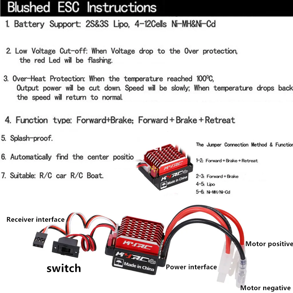 NEEBRC 550 Brushed Motor with 60A/360A ESC Brushed Electric Speed Controller 6V/2A for RC Racing Car Truck Traxxas 1/10 SLASH