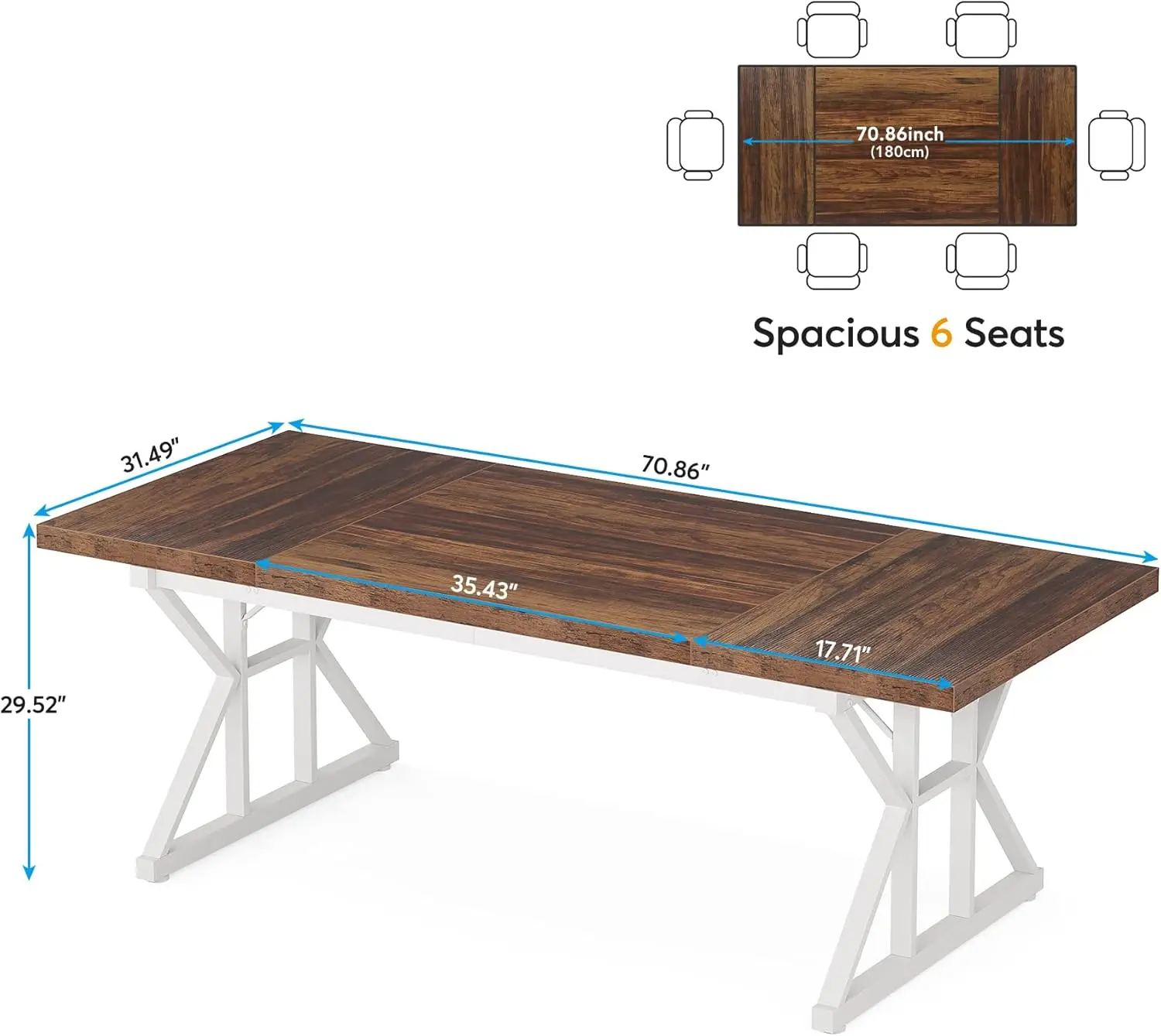 70.8-Inch Executive Desk, Large Computer Office Desk Workstation, Modern Simple Style Laptop Study Writing Table