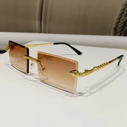 Men Women Rectangular Sunglasses Classic Sqaure Travel Fashion Glasses Luxury Brand Design Rimless Outdoor Eyewear Goggle